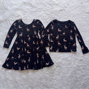 Two Kyte Baby Girls 3T Midnight Deer Twirl LS Dress + LS Tee Shirt Christmas Lot